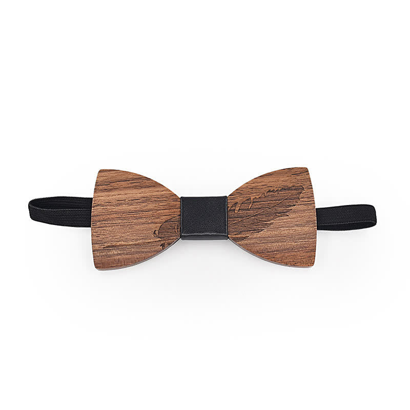 2Pcs Men's Feather Engraving Wooden Bow Tie Set