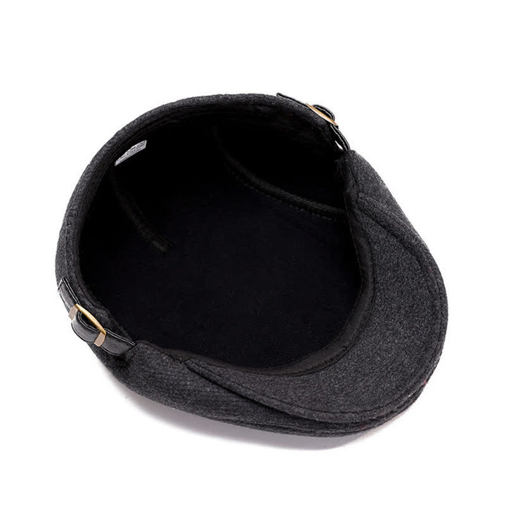 Leather Adjustable Buckle Flat Beanie Cap Beret