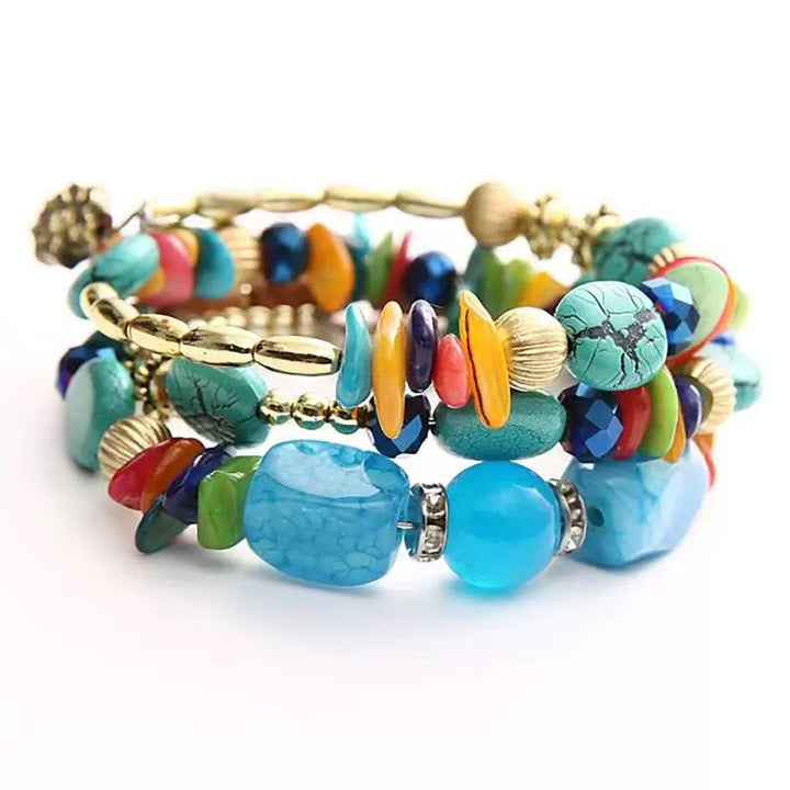 Vintage Bohemian Multi-layer Turquoise Agate Crystal Beaded Bracelet - Multicolor - image 15
