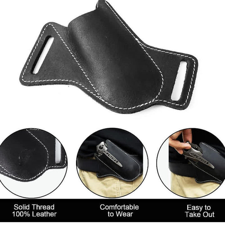 EDC Folding Knife Sheath Leather Holster Belt Bag