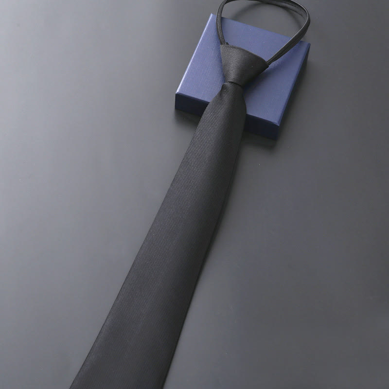 Men's Official Zipper Tie Wedding Necktie - Solid Black - image 6