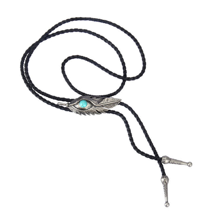 Blue Turquoise Stone Inlay Feather Shape Bolo Tie