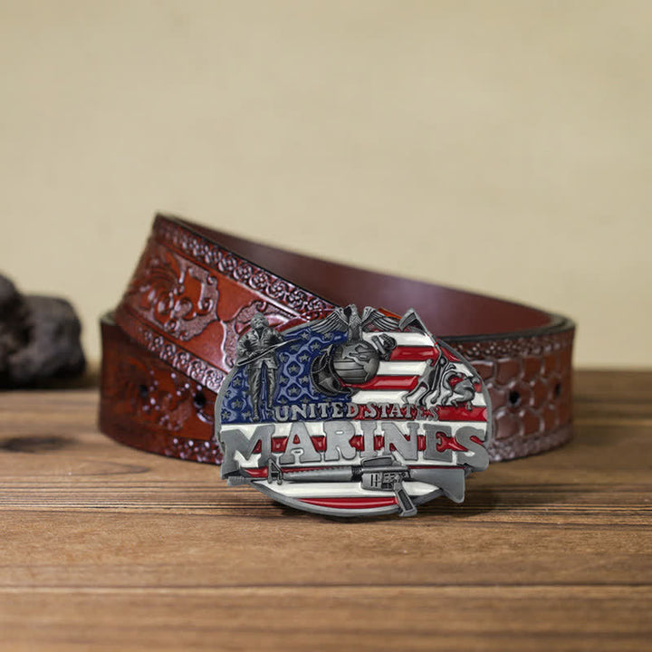 Men's DIY Military US Marines Buckle Leather Belt