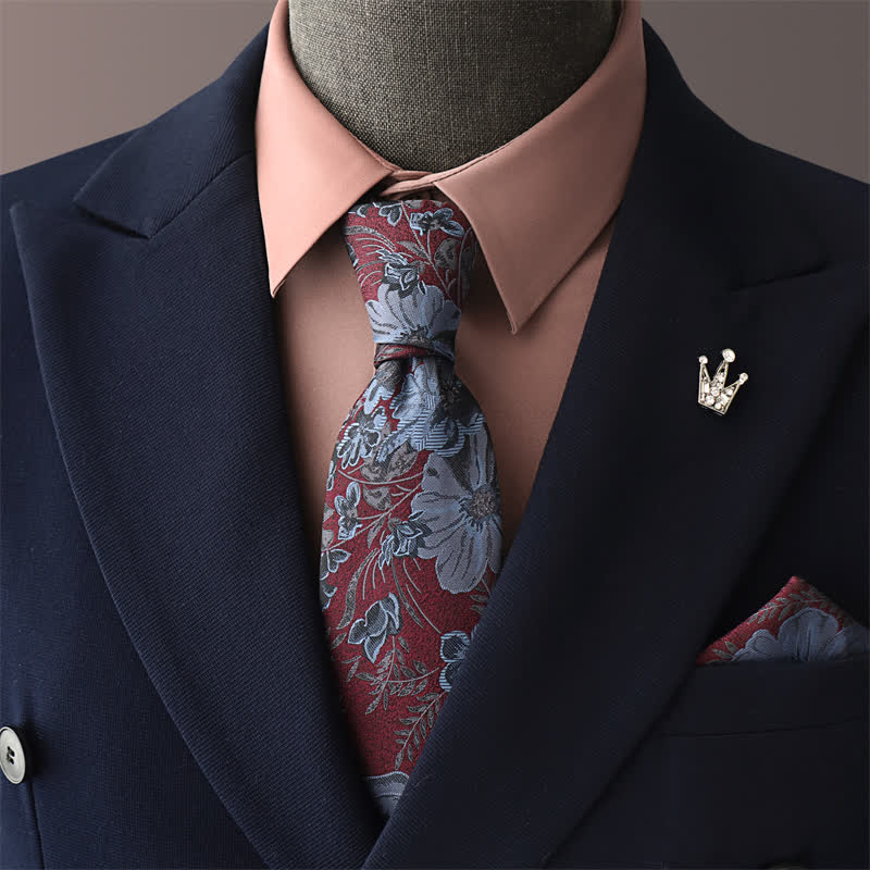 Men's Elegant CornflowerBlue Floral Necktie - CornflowerBlue - Necktie + Pocket Square - image 1
