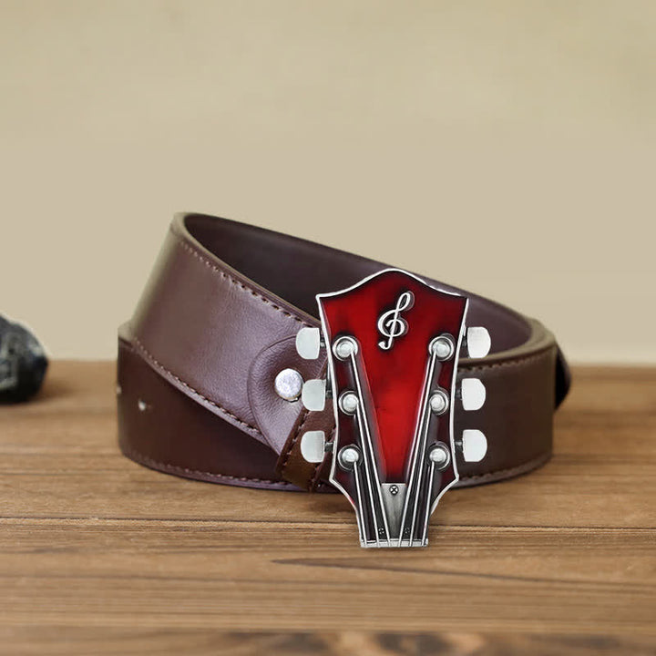 Men's DIY Musical Guitar Headstock Buckle Leather Belt