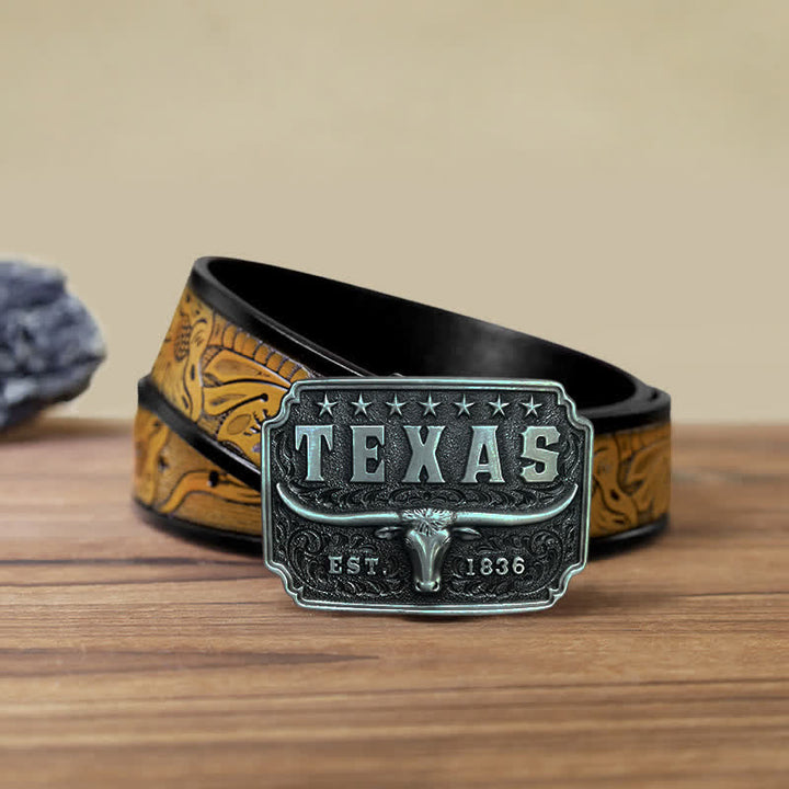 Men's DIY Cowboy Texas Buckle Leather Belt