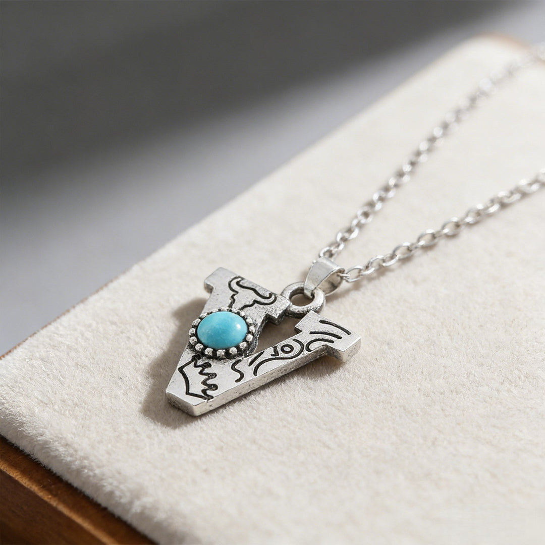 Vintage Initial Letter Turquoise Charm Necklace - V - image 22
