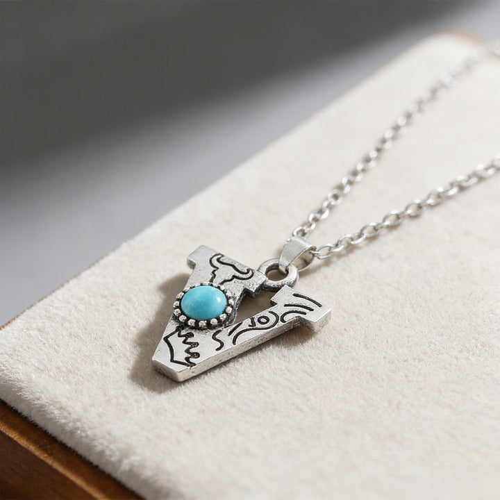 Vintage Initial Letter Turquoise Charm Necklace - V - image 22