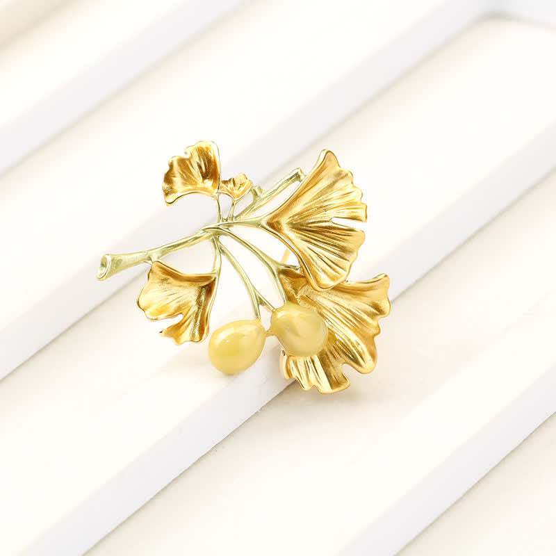 Women's Elegance Yellow Ginkgo Leaf Brooch