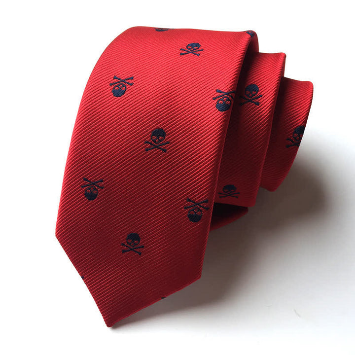 Men's Halloween Skeleton Cross Bones Necktie - Red & Black - image 9