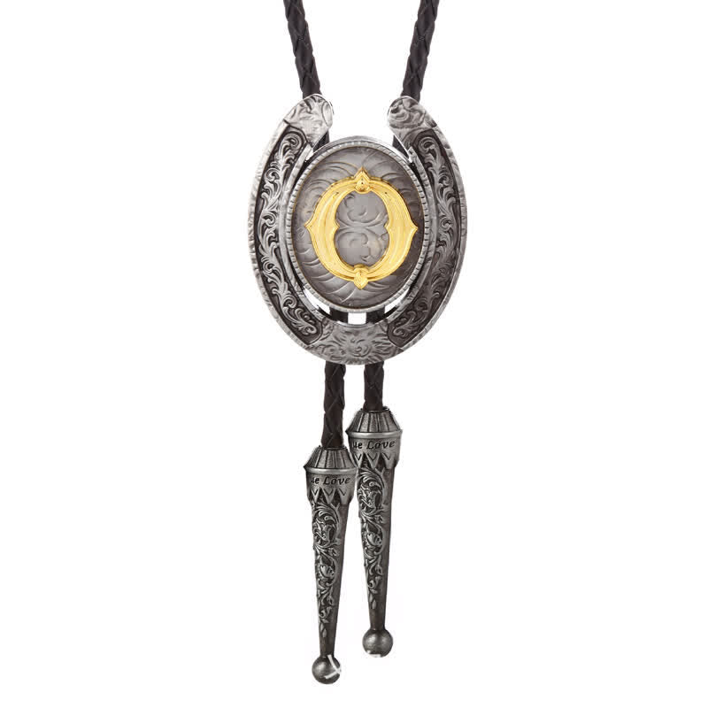 Modern Western Horseshoe Initial Letter A To Z Bolo Tie - Silver - O - image 44