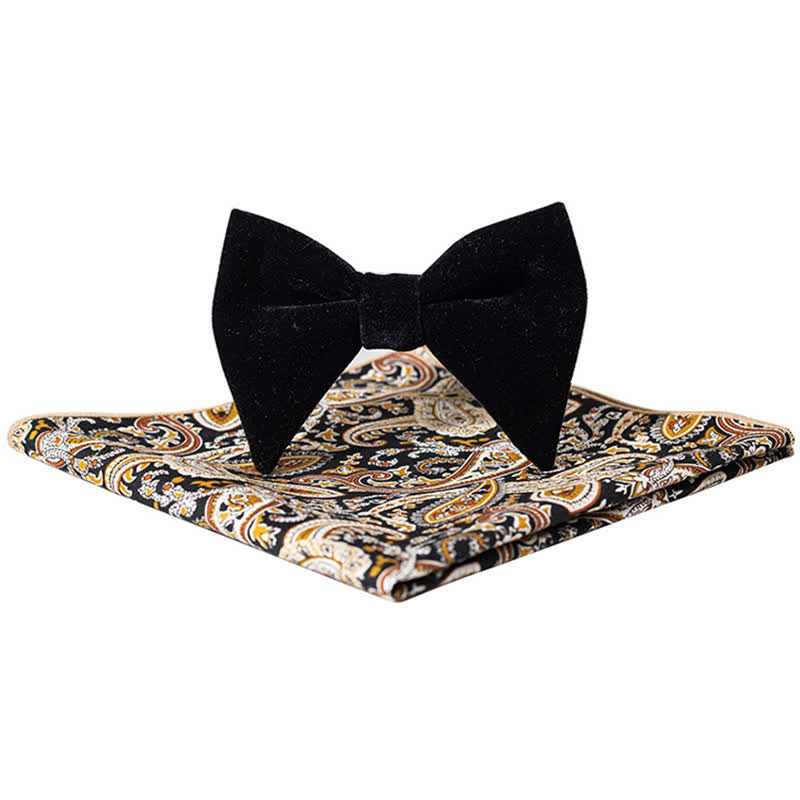 2Pcs Men's Cotton Paisley Velvet Bow Tie Set