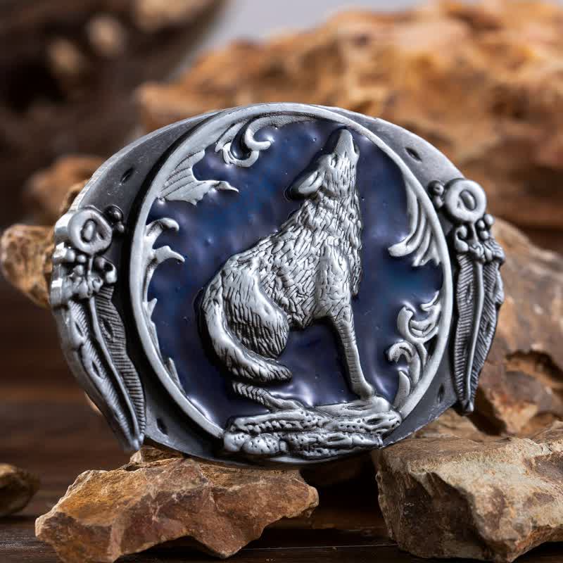 Men's DIY Enamel Domineering Howling Wolf Buckle Leather Belt