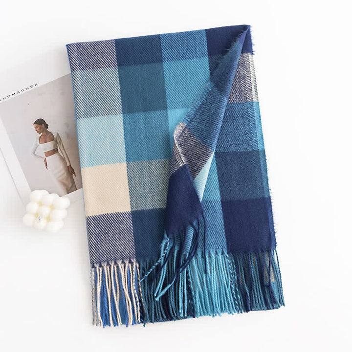 Women's Bright Vivid Colors Fringed Scarf - Blue - image 10