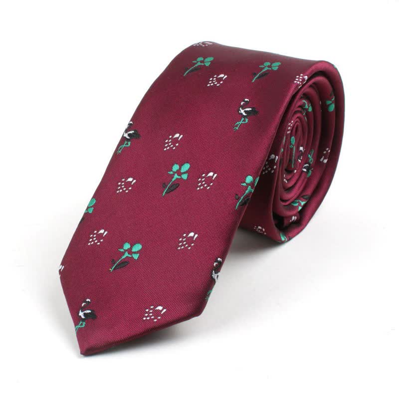 Men's Cute Cartoon Motifs Necktie - Burgundy Flower - image 16