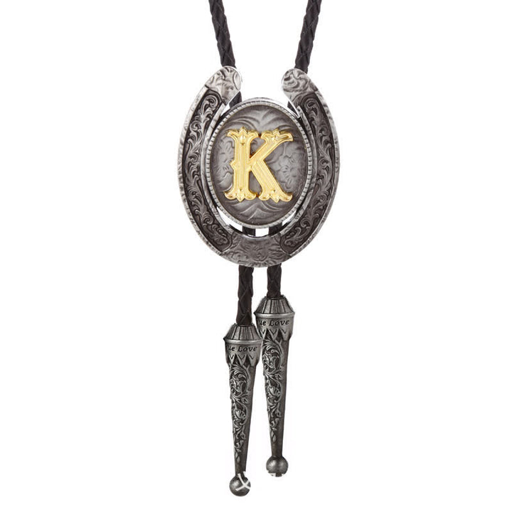 Modern Western Horseshoe Initial Letter A To Z Bolo Tie