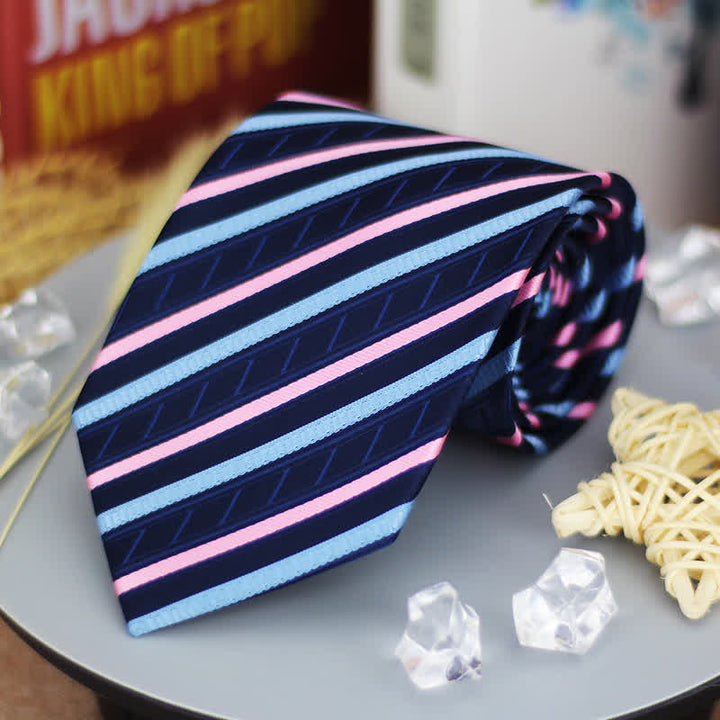 Men's Classic Gradient Blue & Pink Striped Necktie - image 3