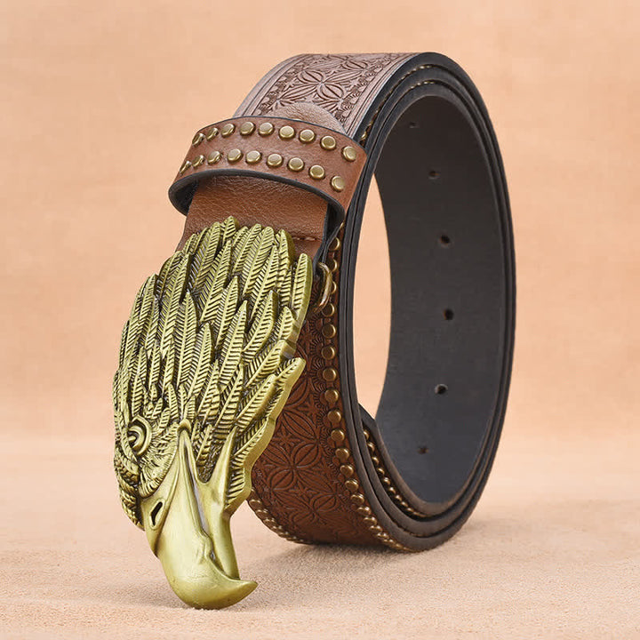 Men's Eagle Vulture Head Steer Rivet Leather Belt