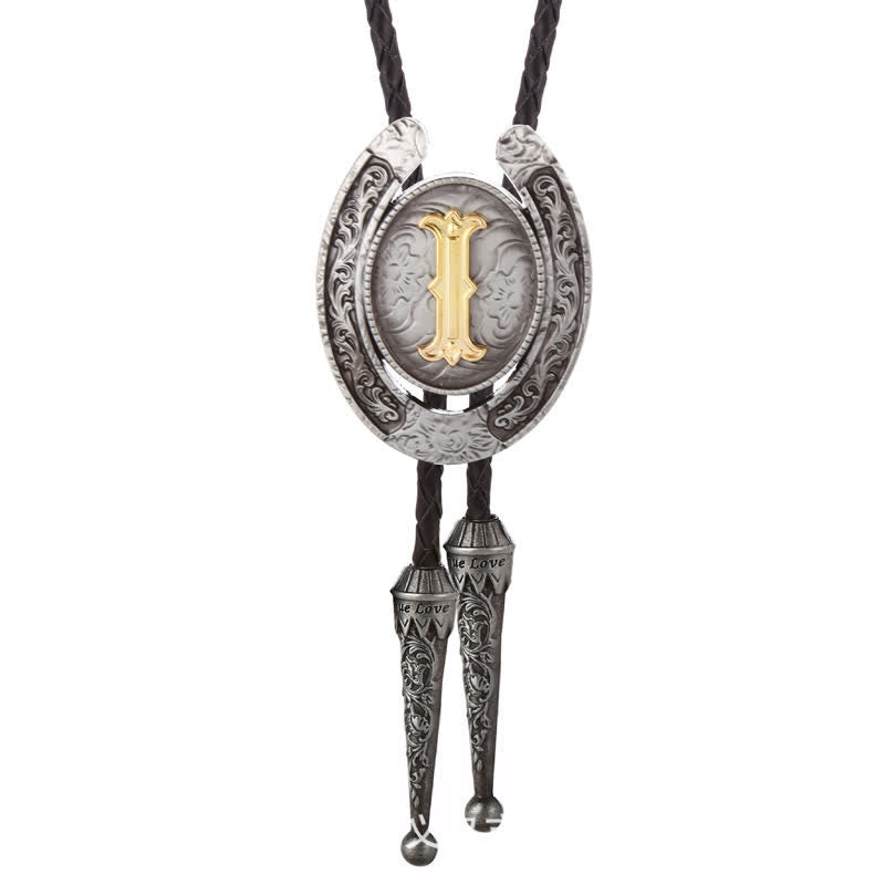 Modern Western Horseshoe Initial Letter A To Z Bolo Tie - Silver - I - image 38