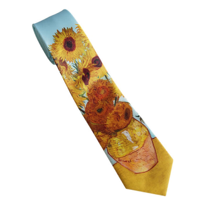 Men's Painting Sunflowers Vase Necktie