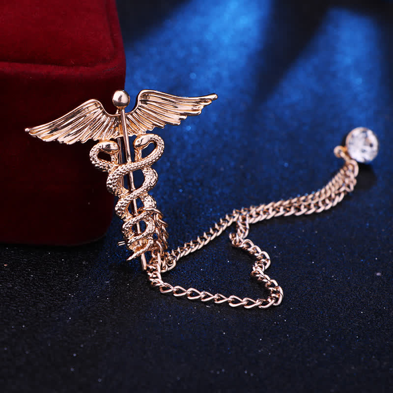 Men's Caduceus Double Snakes Chain Brooch