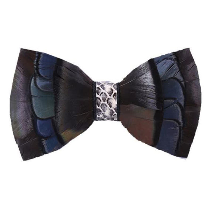 Purple & Blue Snake Pttern Feather Bow Tie