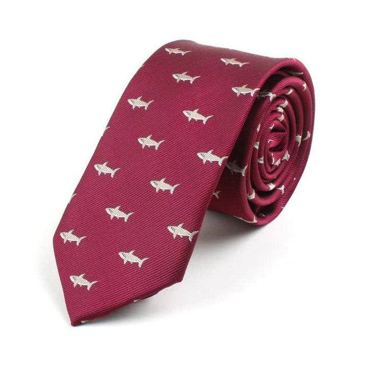 Men's Cute Cartoon Motifs Necktie - Red Shark - image 10