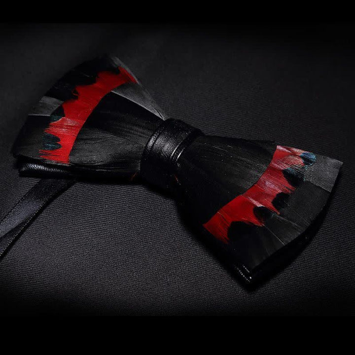 Kid's Black & Red Swan Feather Bow Tie with Lapel Pin