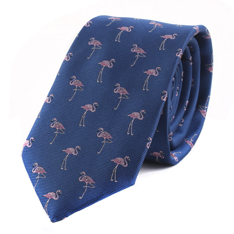 Men's Animals Poker Motifs Necktie - Blue Flamingo - image 1