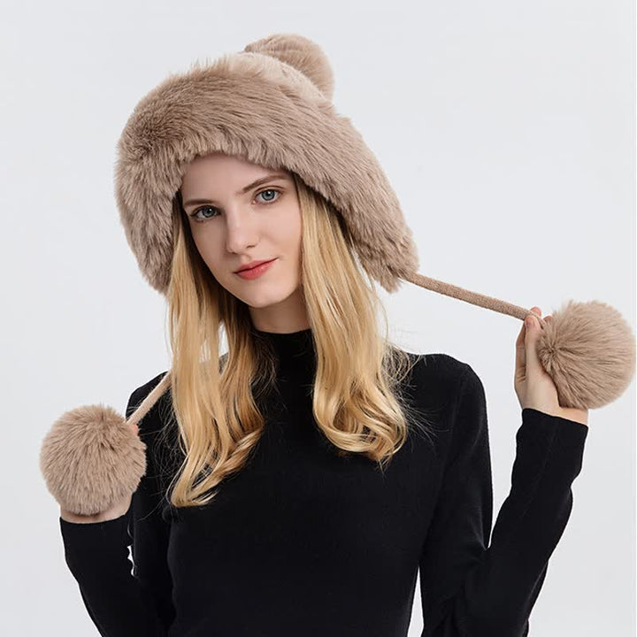 Women's Triple Pompoms Thickened Warm Knitted Hat