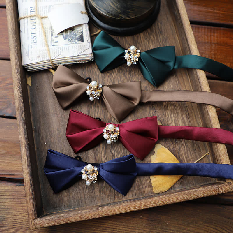 Men's Flowers Pearl Satin Bow Tie