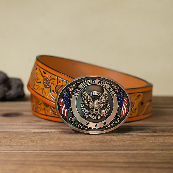 Men's DIY Eagle USA Flag Creative Beer Holder Buckle Leather Belt