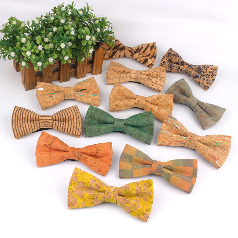 Men's Wood Grain Geometric Print Multi-Color Bow Tie