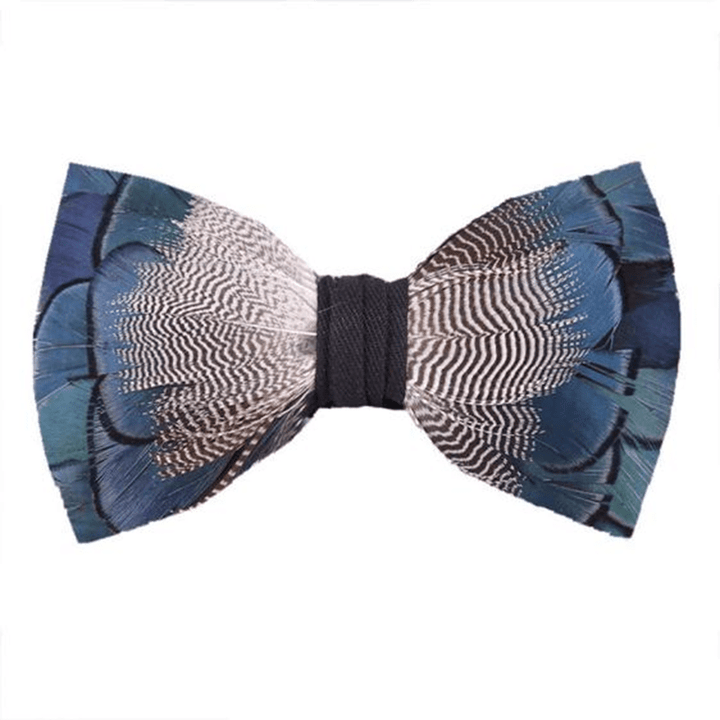 Kid's Blue & White Mallard Duck Feather Bow Tie with Lapel Pin