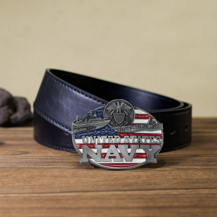 Men's DIY Military US Navy Buckle Leather Belt