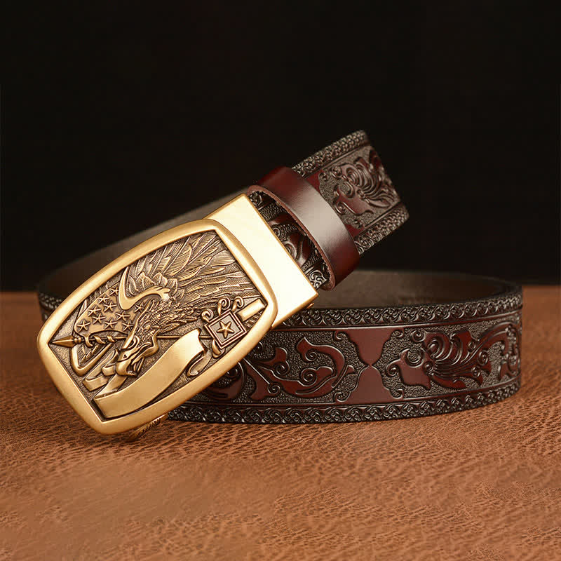 Men's American Flag Hawk Eagle Leather Belt