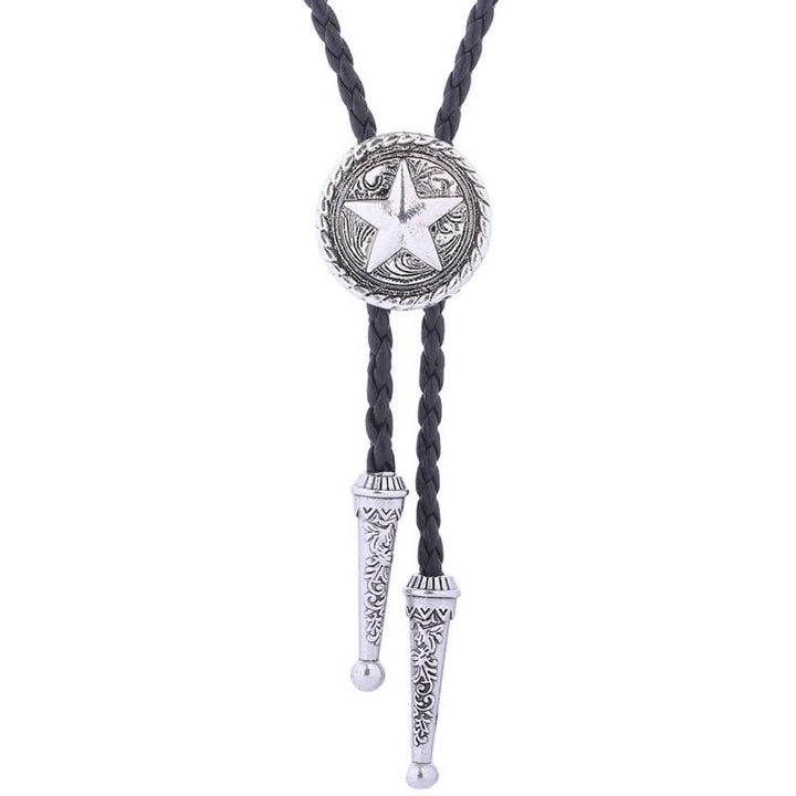 Five-Pointed Star Braided Leather Cord Bolo Tie