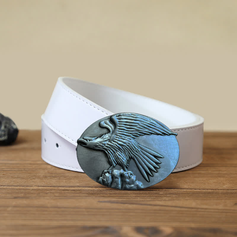 Men's DIY Eagle On Stone Buckle Leather Belt