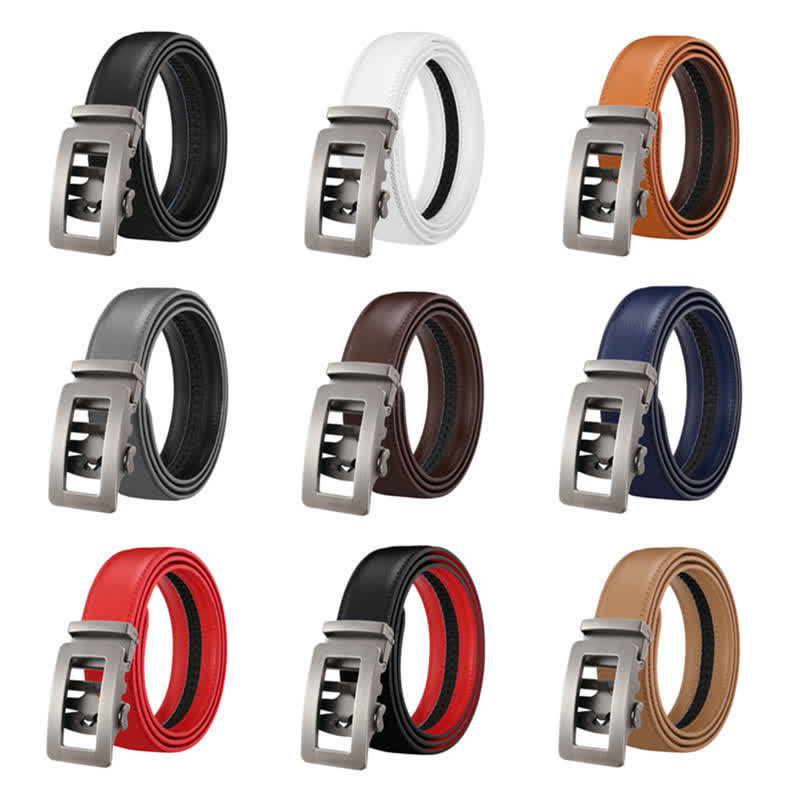 Men's Simple Hollow Automatic Buckle Leather Belt - image 1