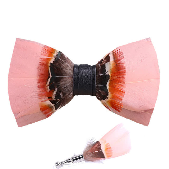 Kid's Pop Pink Feather Bow Tie with Lapel Pin