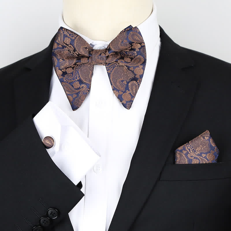 3Pcs Men's Oversized Pointed Paisley Floral Bow Tie Set