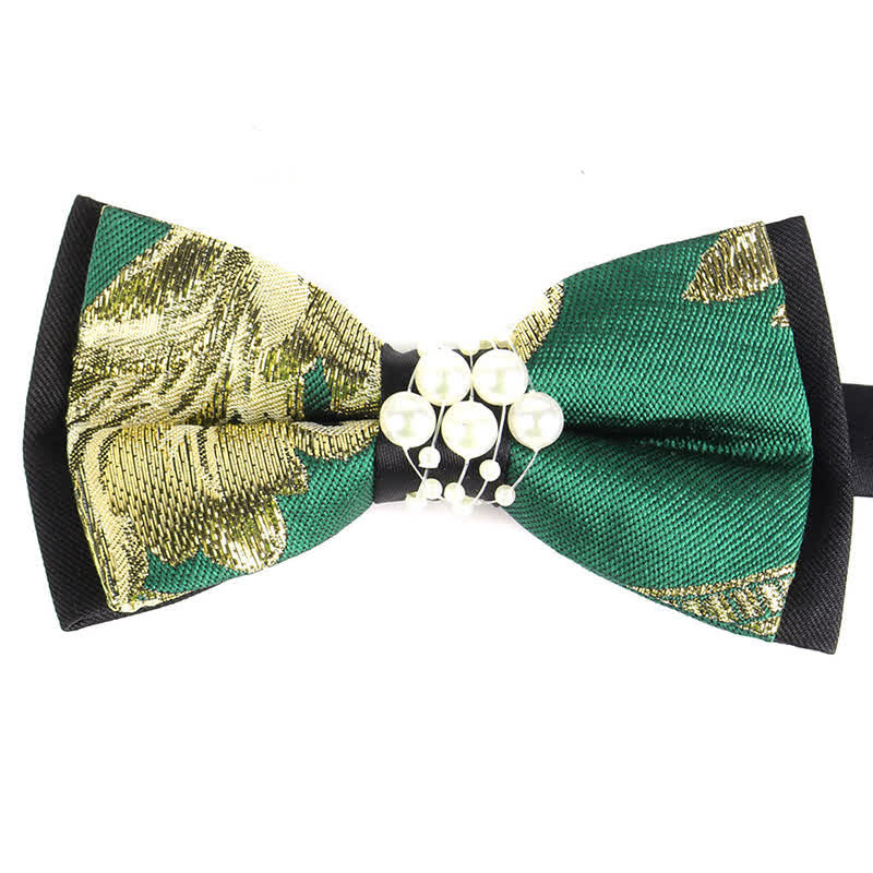 Men's Luxury Gold Tone Floral Beads Bow Tie