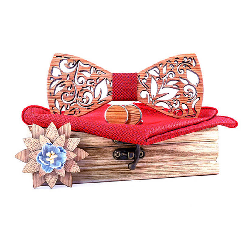 4Pcs Men's Plant Hollow Wooden Bow Tie Set