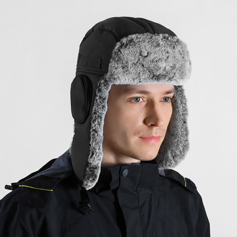 Unisex Outdooor Aviator Cap Faux Fur Trapper Hat Set