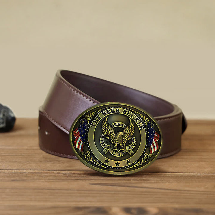 Men's DIY Eagle USA Flag Creative Beer Holder Buckle Leather Belt