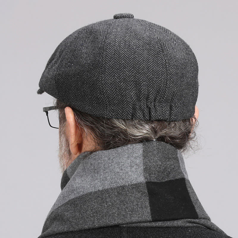 Men's Versatile Herringbone Octagonal Beret Cap