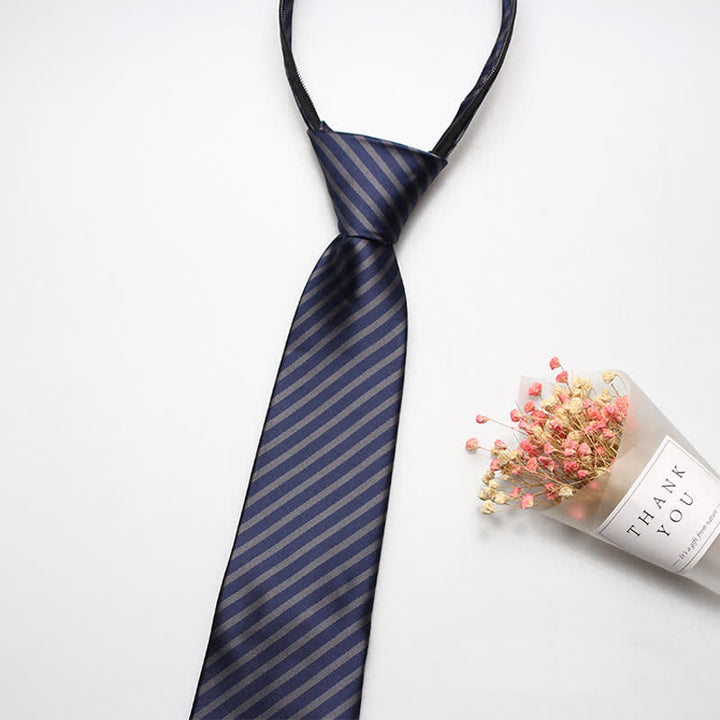 Men's Preppy Zipper Tie Striped Necktie