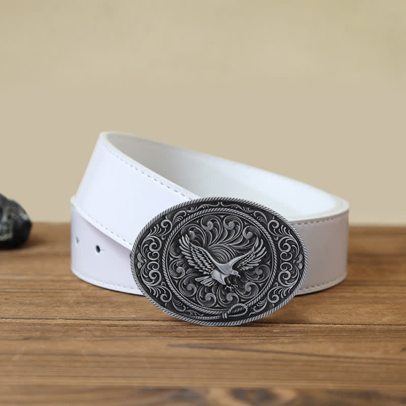 Men's DIY Soaring Eagle Engraved Floral Buckle Leather Belt