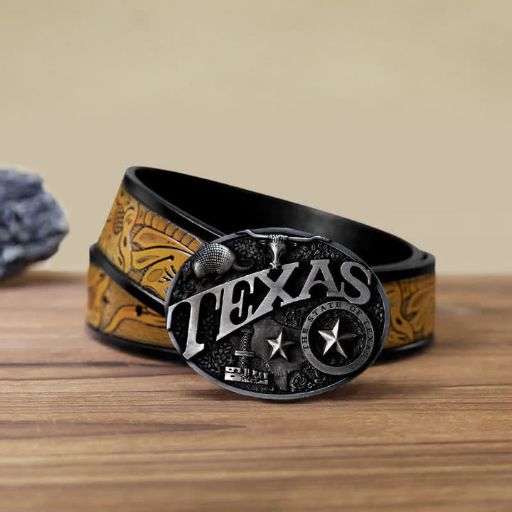 Men's DIY Texas State Heritage Attitude Buckle Leather Belt