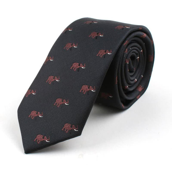 Men's Cute Cartoon Motifs Necktie - Black Elephant - image 8